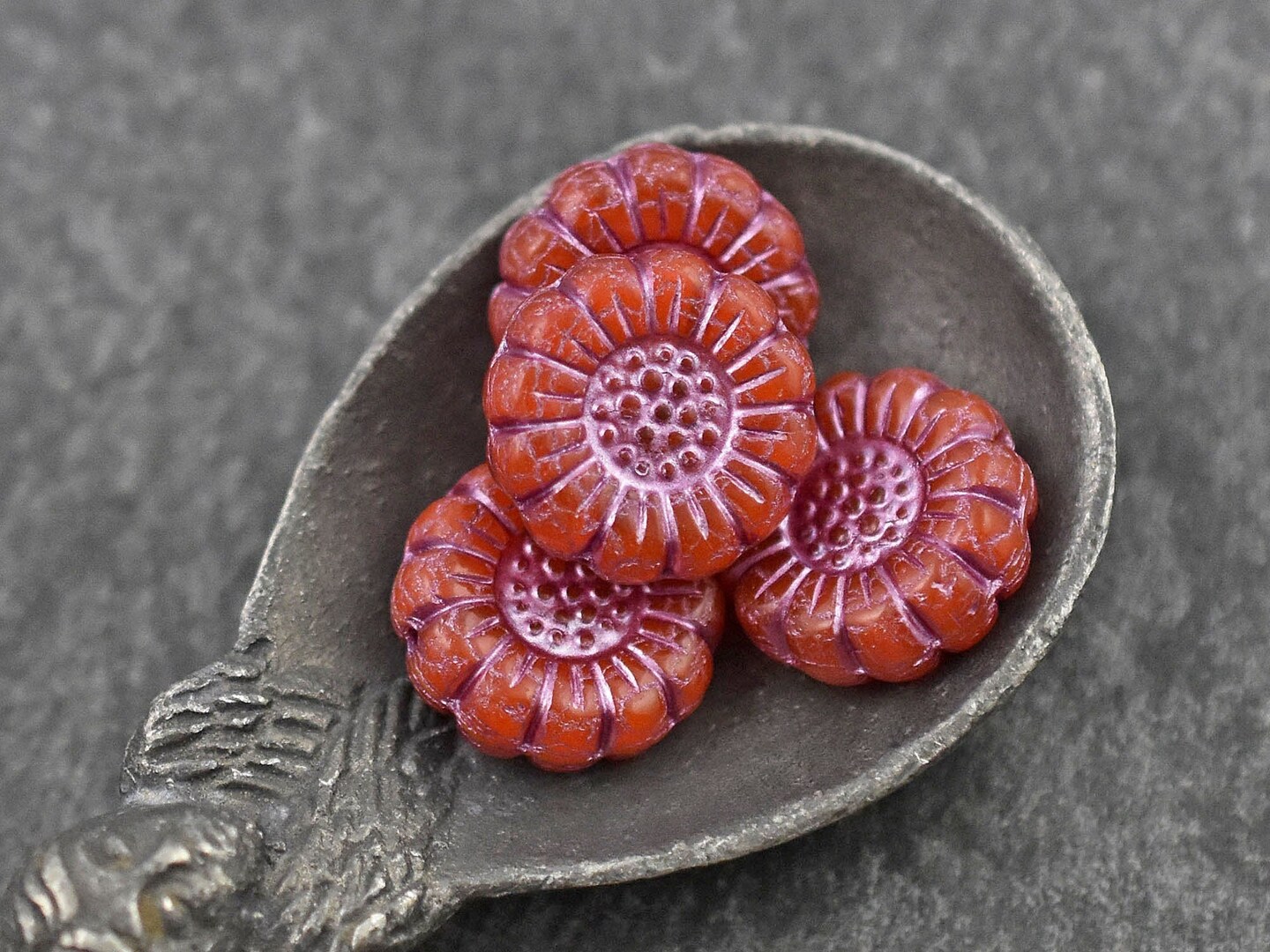 *12* 13mm Metallic Pink Washed Orange Opaline Sunflower Coin Beads