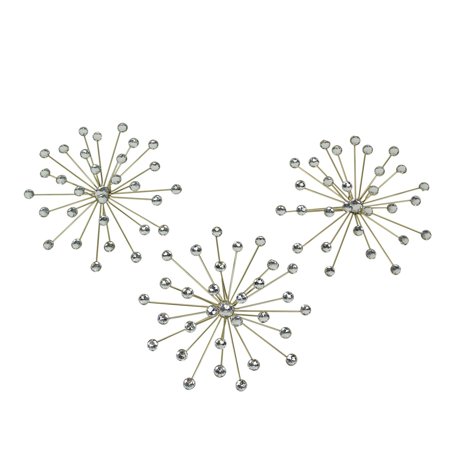 Jeweled Metal Bursting Star Wall Mounted Hanging Sculpture Set of 3 Burst