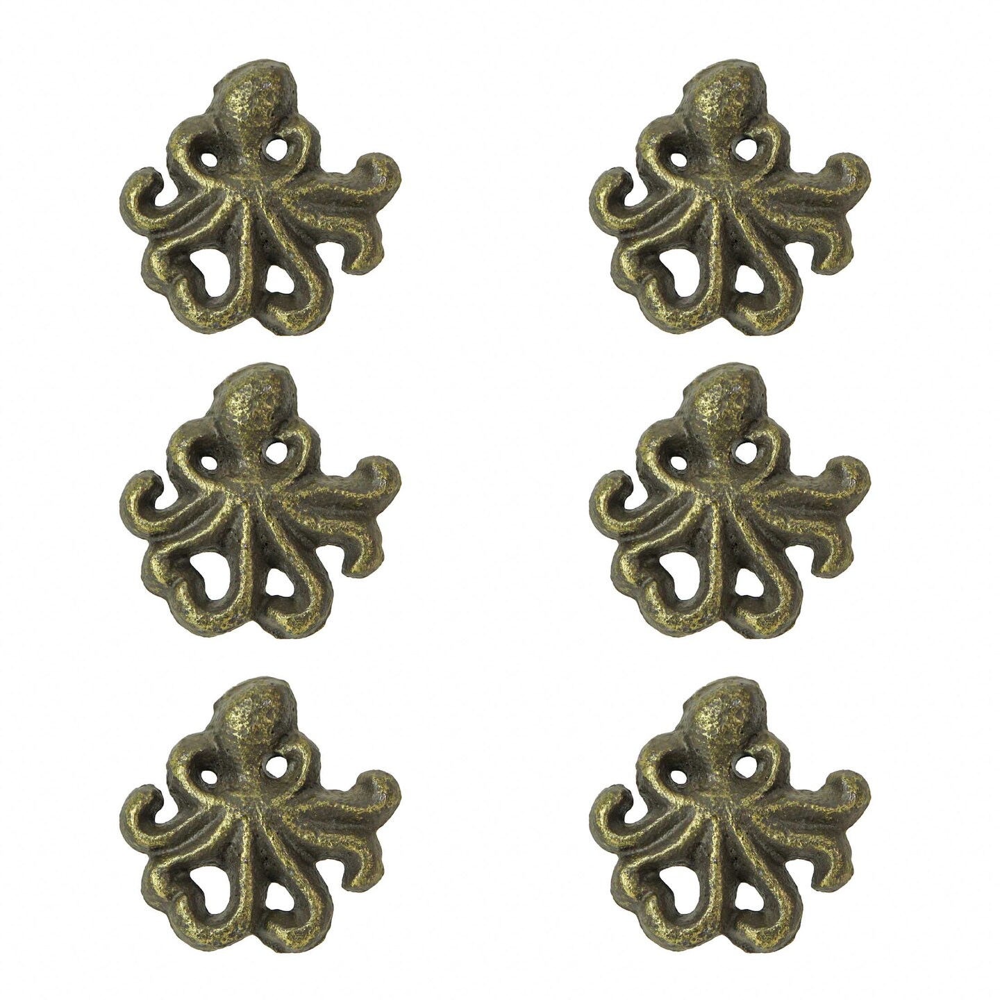 Rustic Cast Iron Octopus Drawer Pull Decorative Cabinet Knob Nautical Set of 6