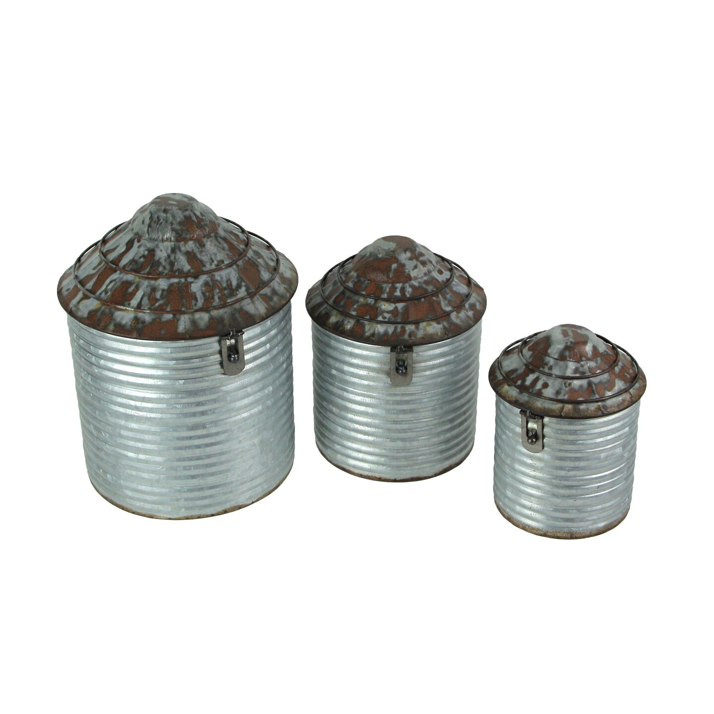 Vintage Farmhouse Style Galvanized Decorative Tin Silo Canister Set of 3