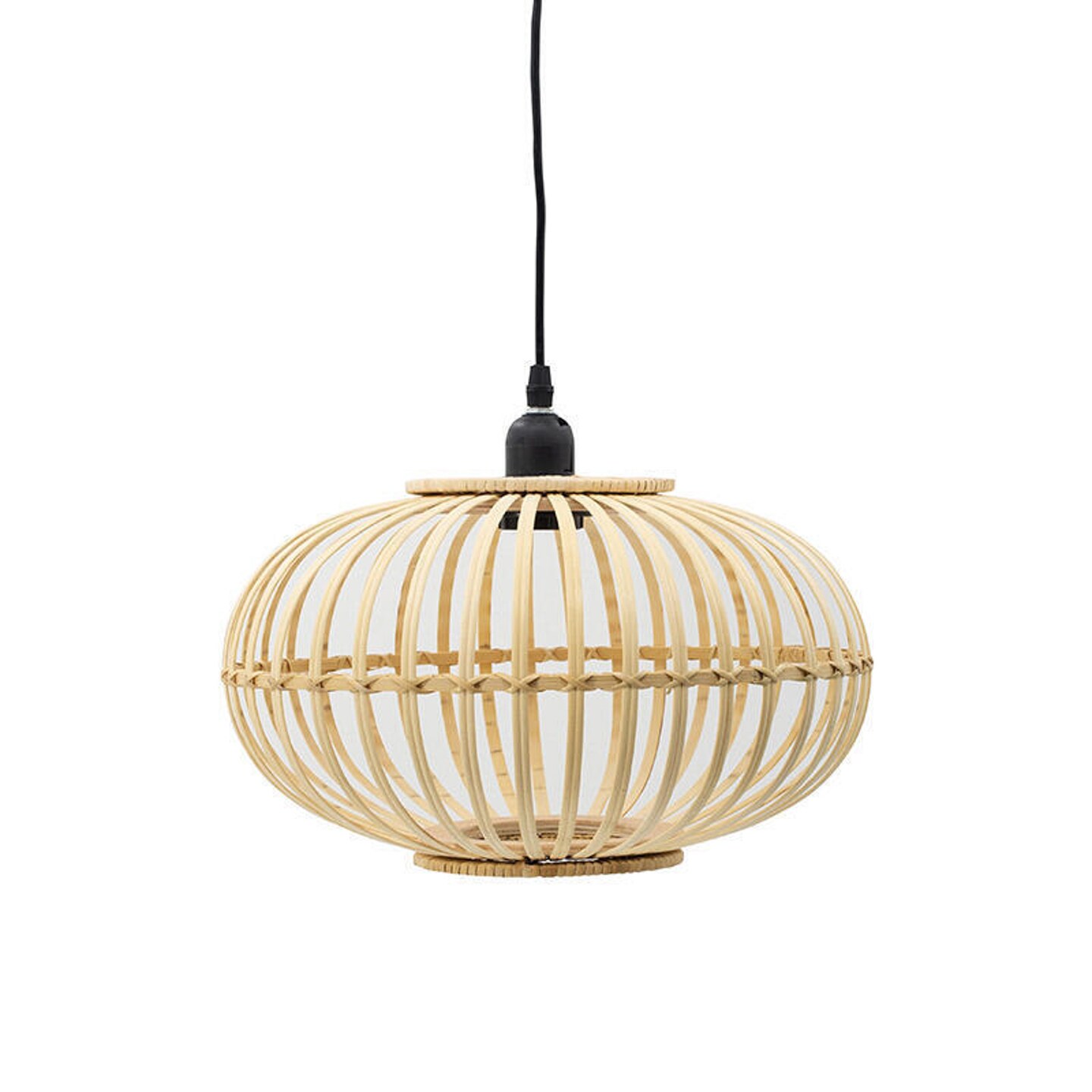 Mid-Century Modern Style Squatty Round Bamboo Wooden Pendant Lamp