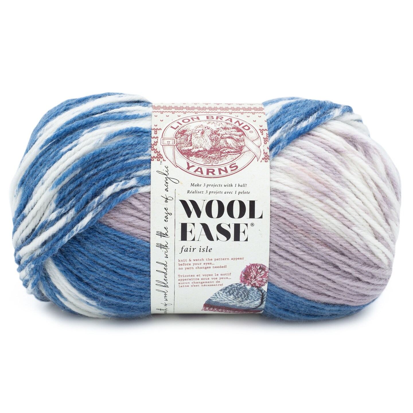 Lion Brand Wool-Ease Fair Isle Yarn-Denim/Lilac