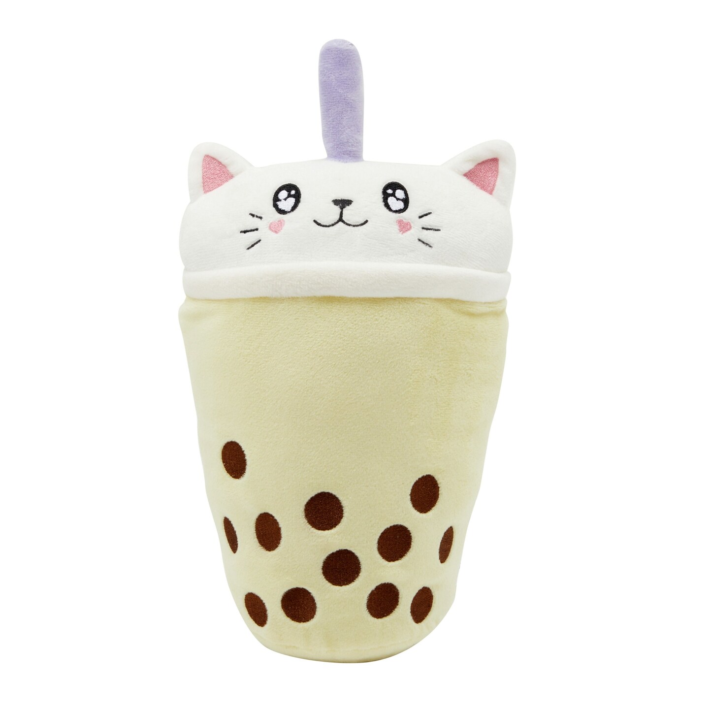 Cute Boba Bubble Tea Plush for Kids Girls, Stuffed Animals Cat & Food Plushie Toy, 13 in