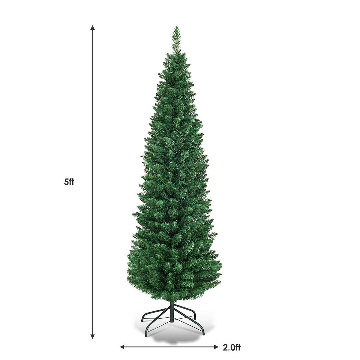 PVC Artificial Slim Pencil Christmas Tree with Metal Stand Ideal for Small Spaces