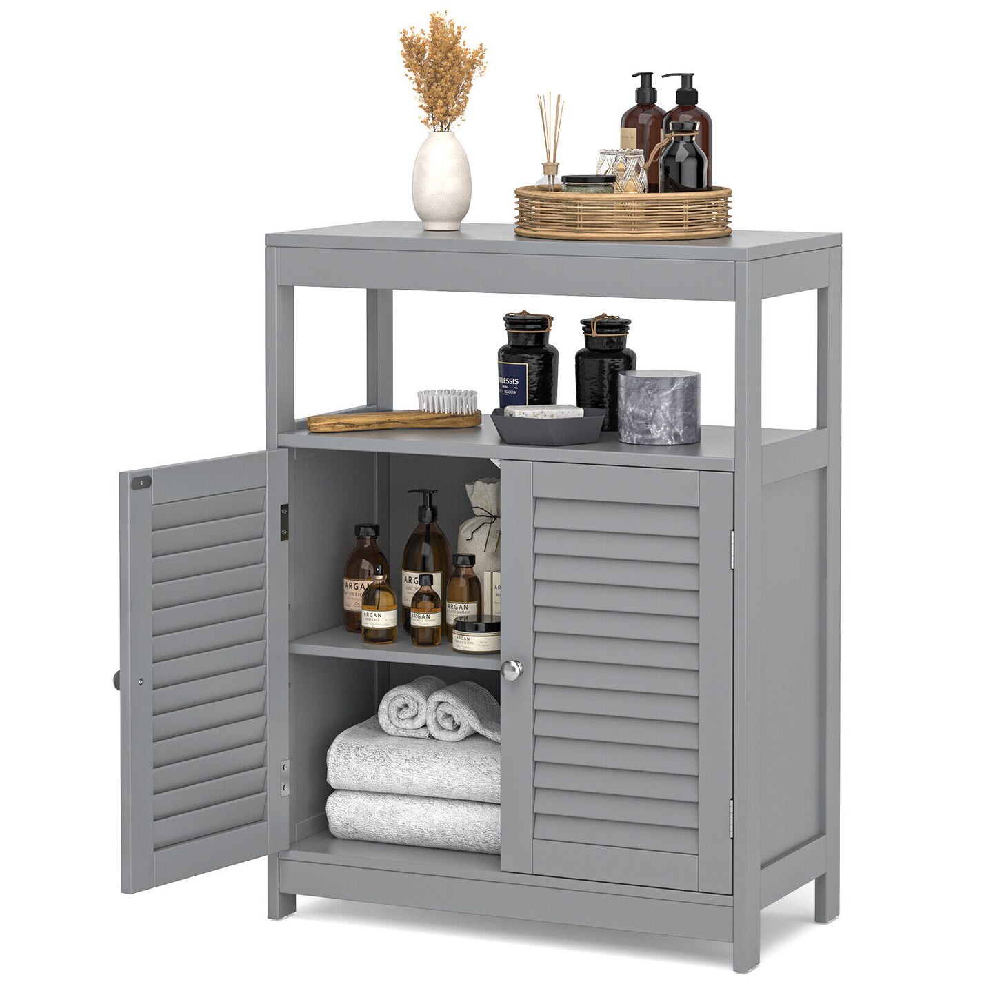 Free Standing Bathroom Floor Cabinet with Double Shutter Doors