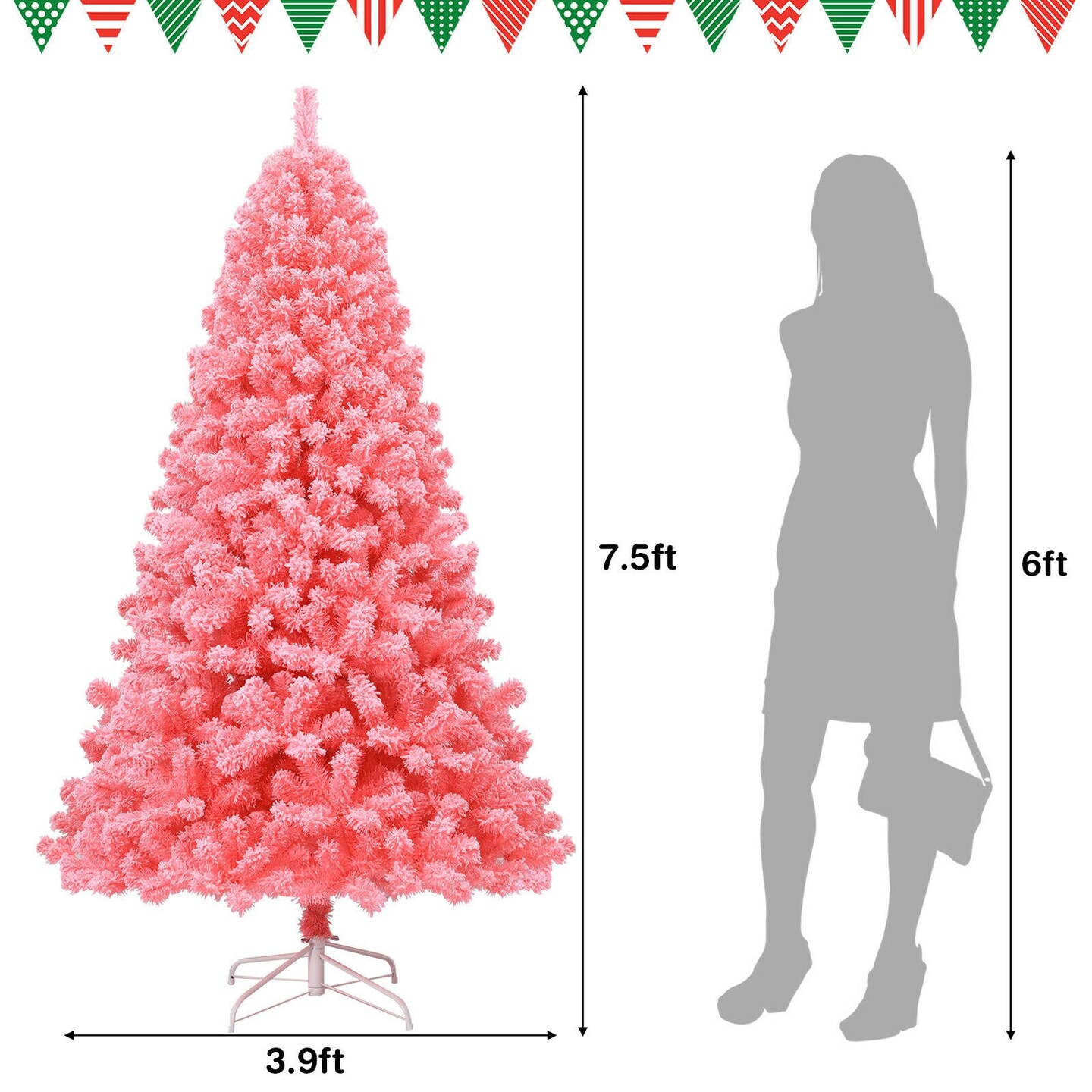 Pink Christmas Tree with Snow Flocked PVC Tips and Metal Stand