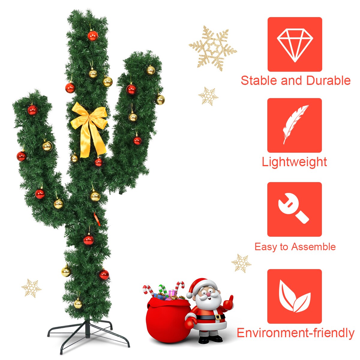 Artificial Cactus Christmas Tree with LED Lights Perfect for Holiday Season Decoration
