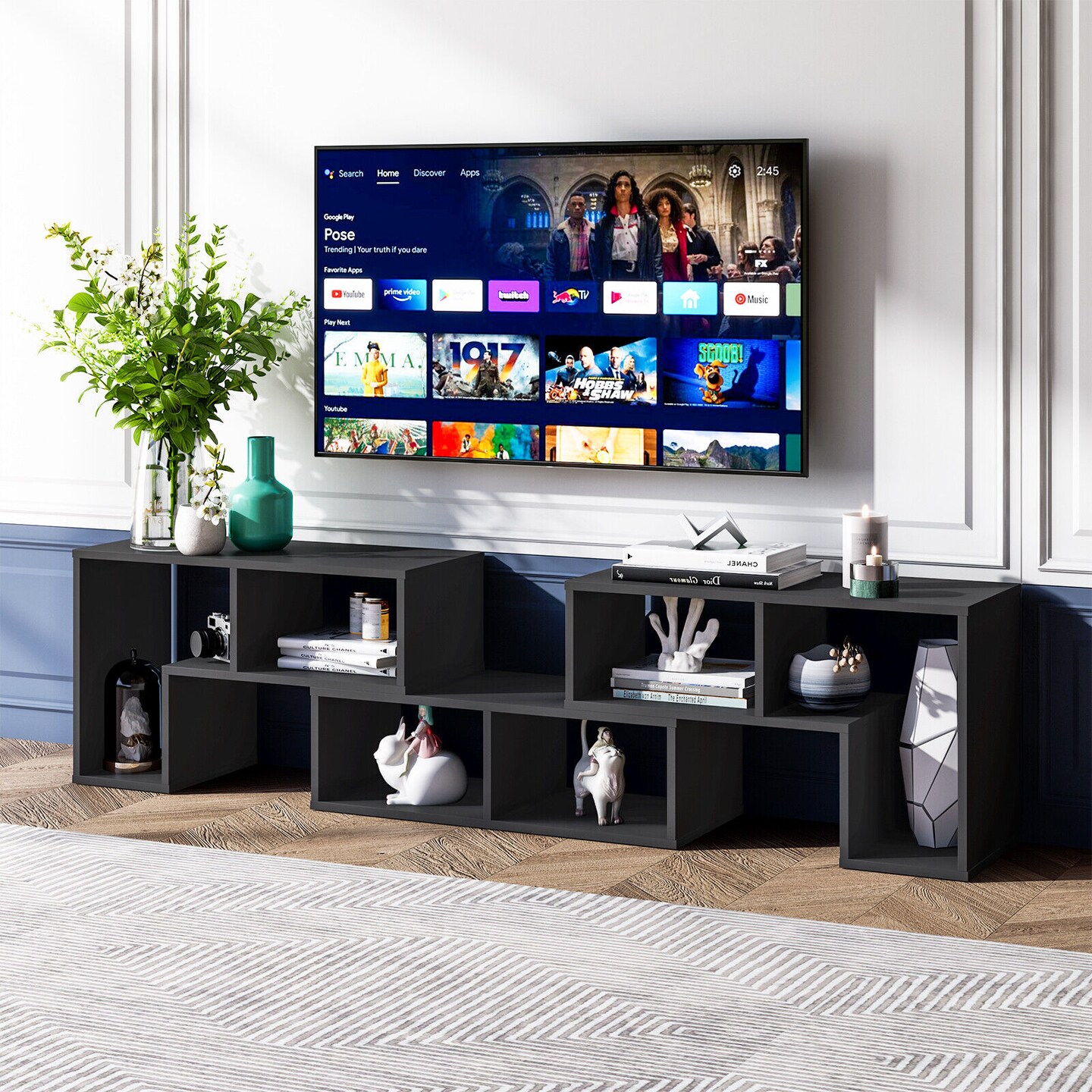 3 Pieces Console TV Stand for TVs up to 65 Inch with Shelves