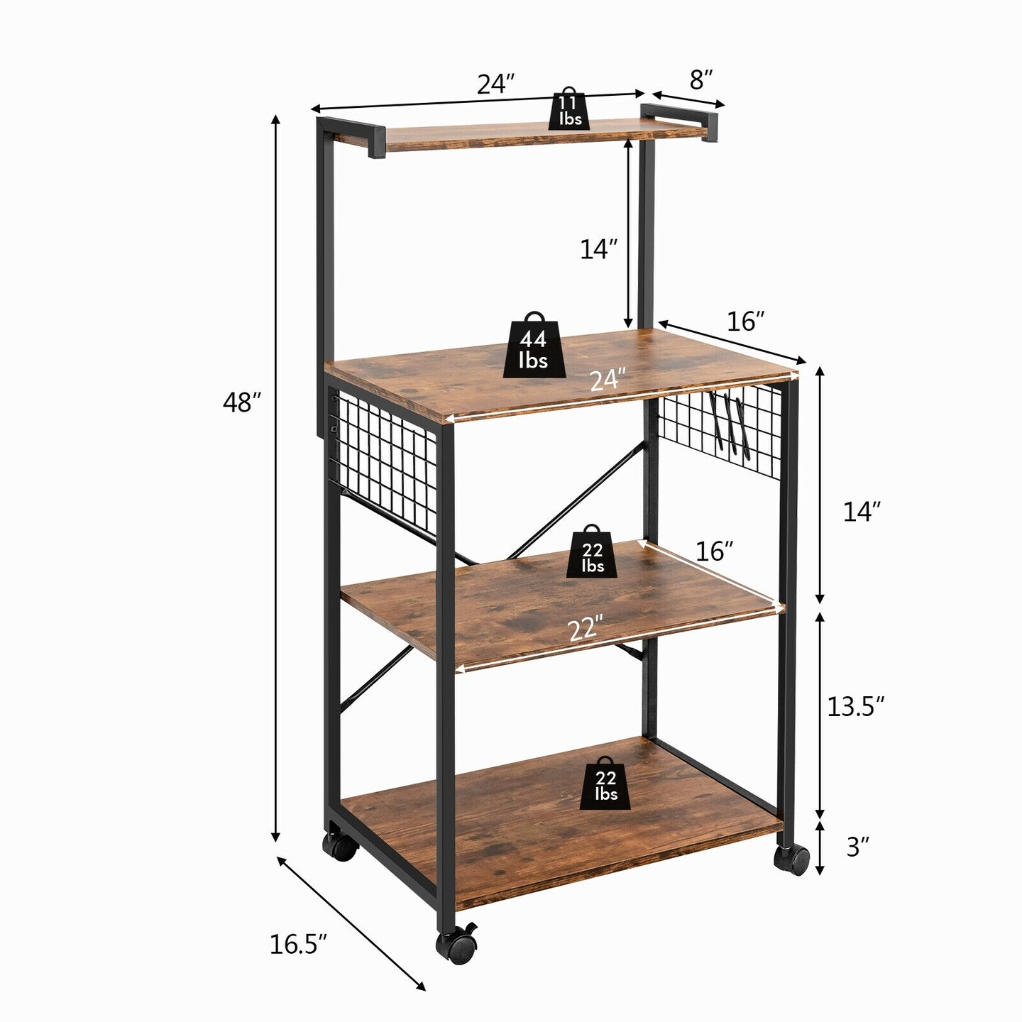 4-Tier Kitchen Baker&#x27;s Rack on Wheels