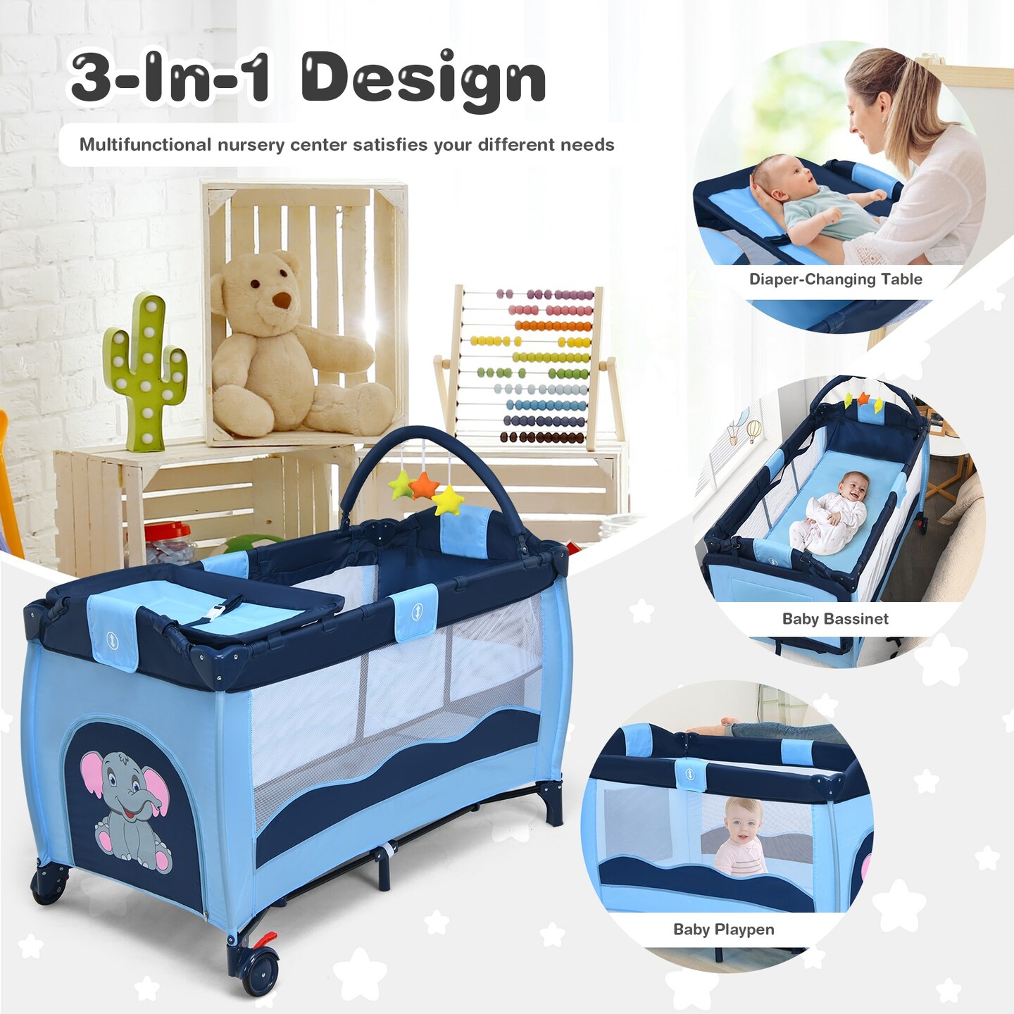 Portable Baby Crib Playpen Playard Pack Travel Infant Bassinet Bed