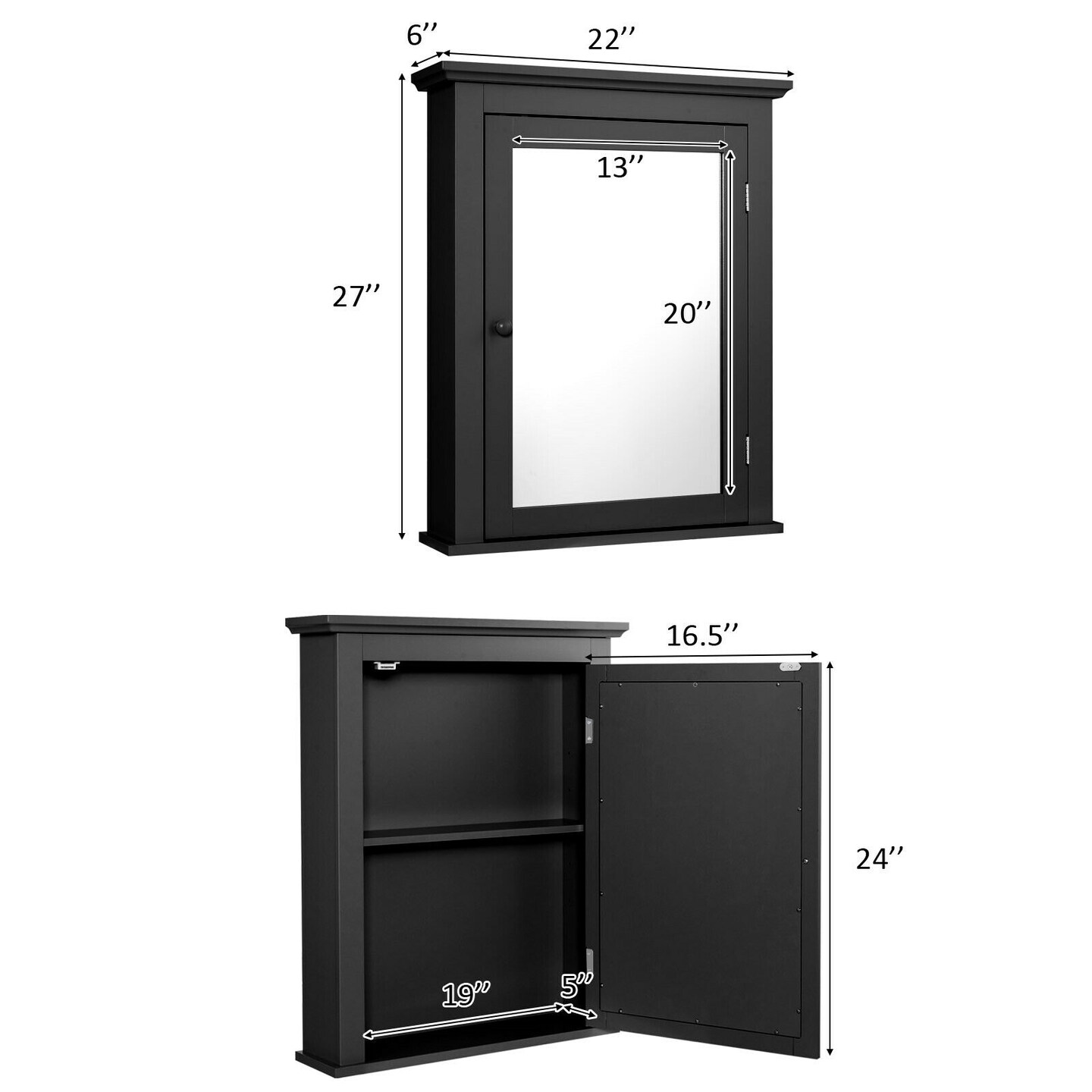 Bathroom Mirror Cabinet Wall Mounted Adjustable Shelf Medicine Storage
