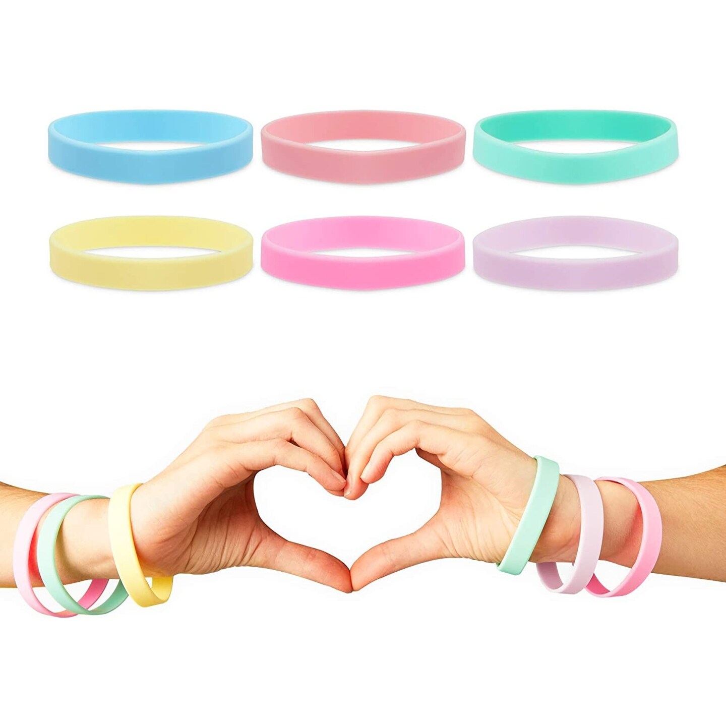 Pastel Silicone Bracelets, Kids Party Favors (0.45 x 2.5 in, 6 Colors, 48 Pack)
