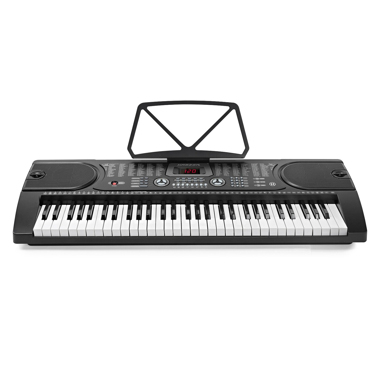 Hamzer 61-Key Electronic Piano Electric Organ Music Keyboard with Stand, Microphone, &#x26; Sticker Sheet - Black