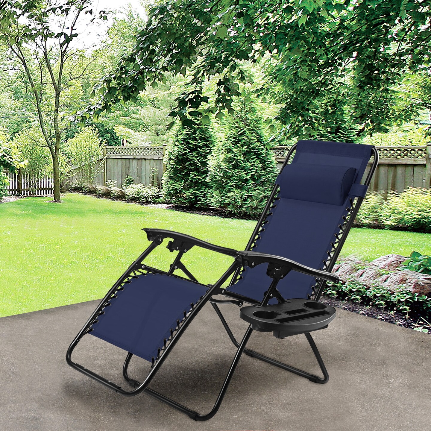 Outdoor Folding Zero Gravity Reclining Lounge Chair with Utility Tray
