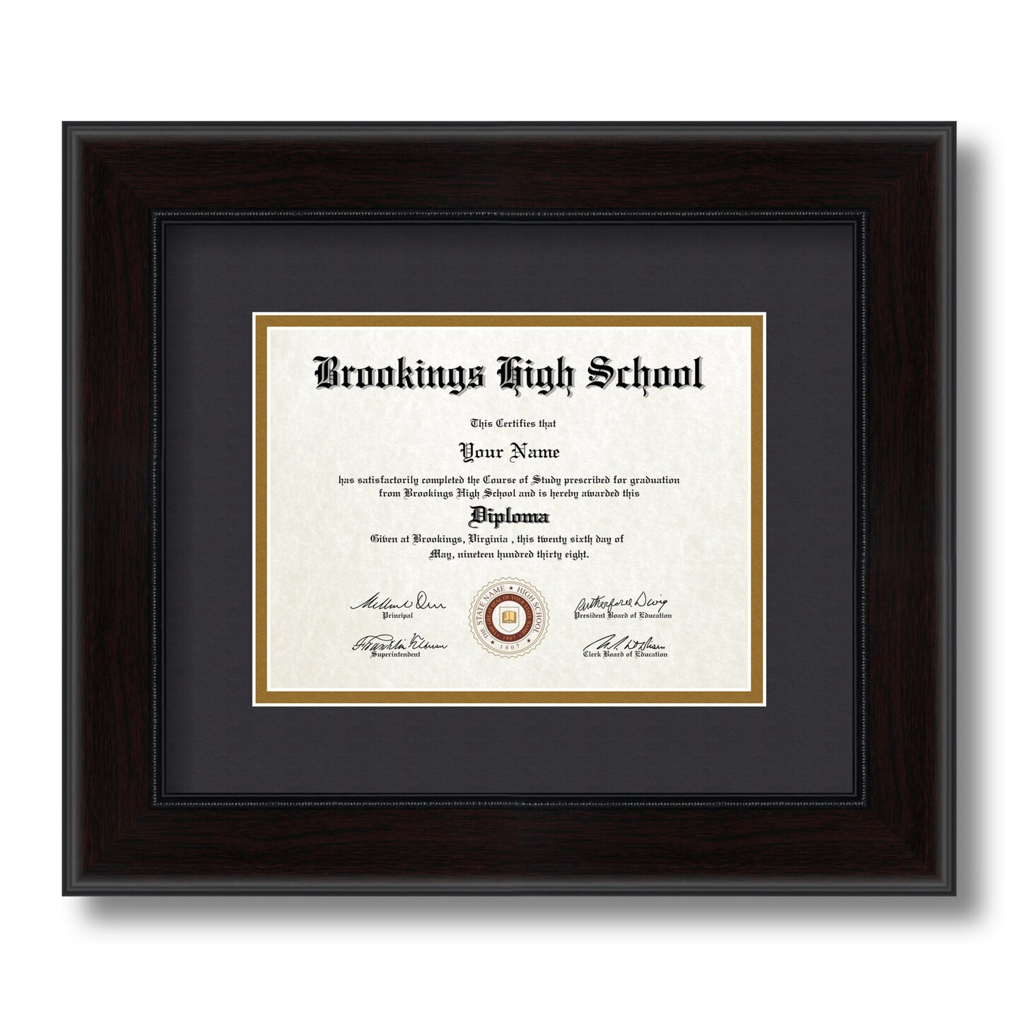 ArtToFrames 6x8 inch Diploma Frame - Framed with Black and Gold Mats, Comes with Regular Glass and Sawtooth Hanger for Wall Hanging (D-6x8)