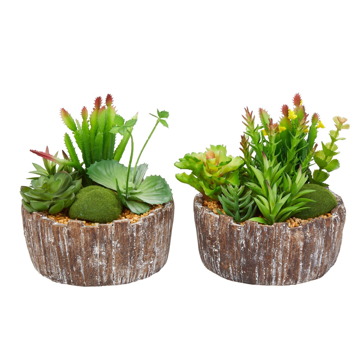 Pure Garden Set of 2 Faux Succulents Assorted 8&#x22; Tall - Greenery Arrangements in Decorative Concrete Planters