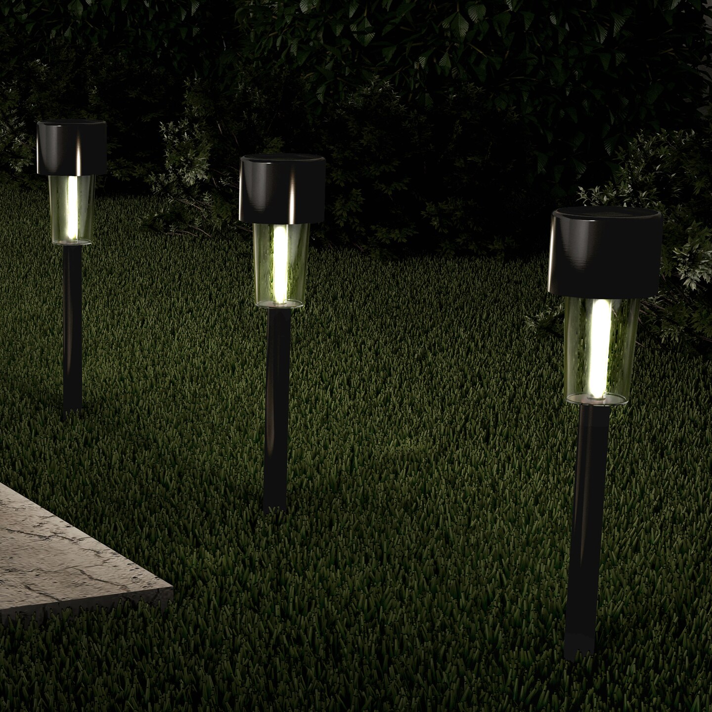 12 Solar Pathway Lights Black Led Outdoor Lighting Stainless Steel Weatherproof