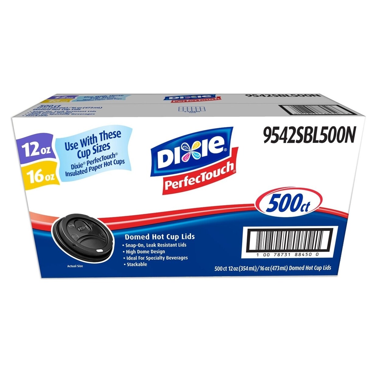 Dixie Perfectouch Black Domed Hot Cup Lids 12/16Oz - 500 Count