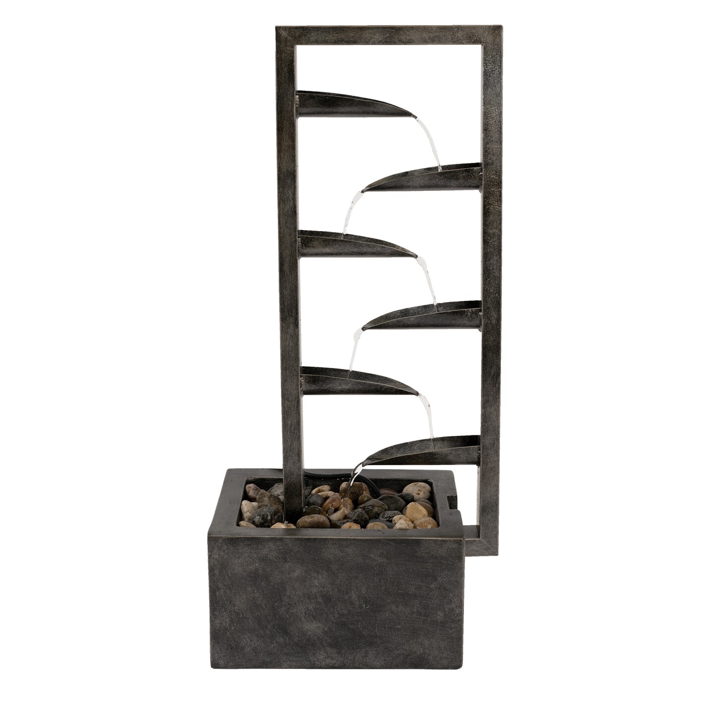 Big Outdoor Water Fountain 34 Inch Metal Concrete Zen Waterfall Led Tiers