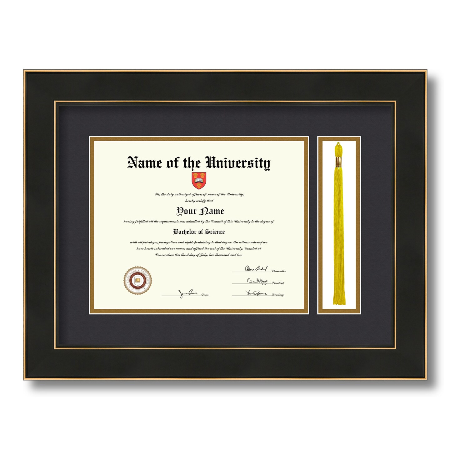 ArtToFrames 8x10 inch Diploma Frame with Tassel Opening - Framed with Black and Gold Mats, Comes with Regular Glass and Sawtooth Hanger for Wall Hanging (DT-8x10)