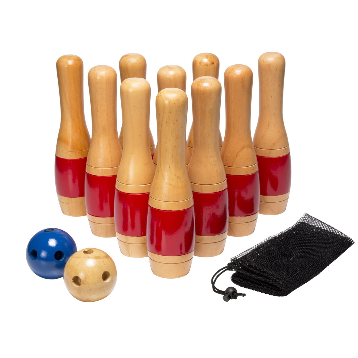 Hey! Play! Wooden Lawn Bowling Set 10 Pins 2 Balls Zealand Pine Family Game