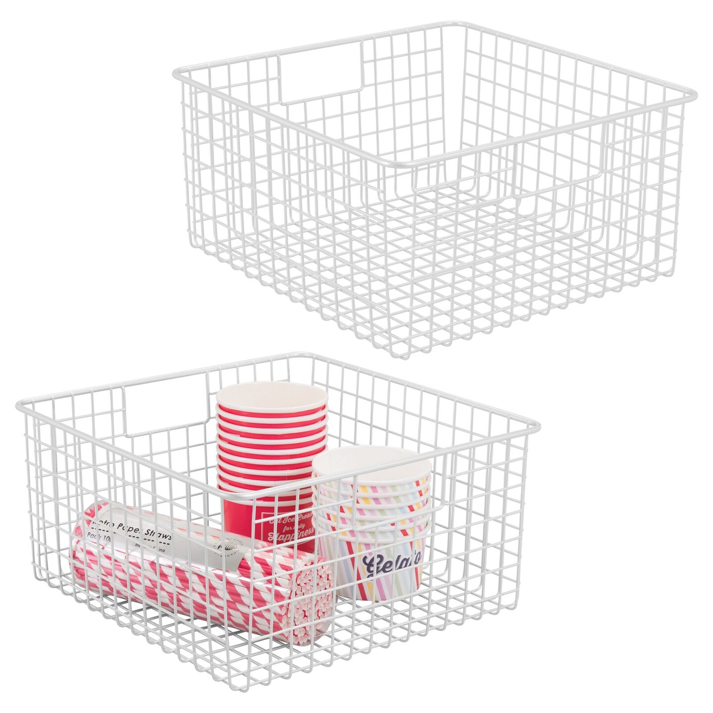 MDesign Metal Wire Food Organizer Basket with Built-In Handles