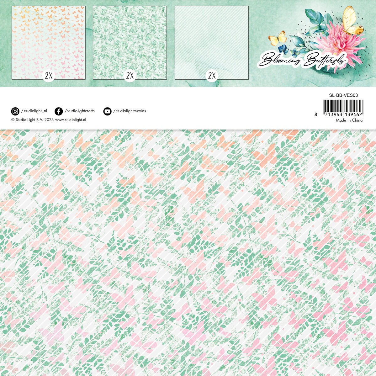 Studio Light SL Vellum Set Background Patterns Blooming Butterfly 203x203x3mm 6 SH nr.03