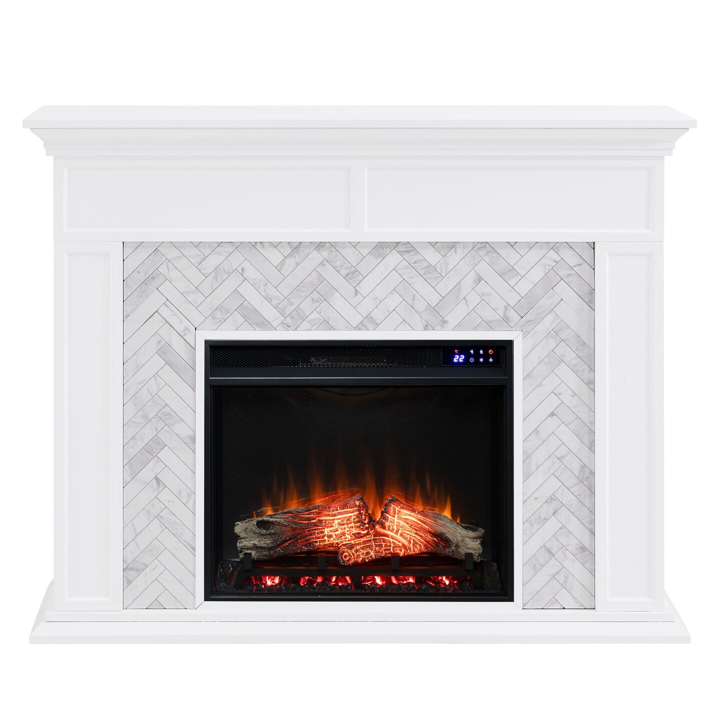Southern Enterprises 50&#x22; White and Gray Modern Style Herringbone Electric Fireplace
