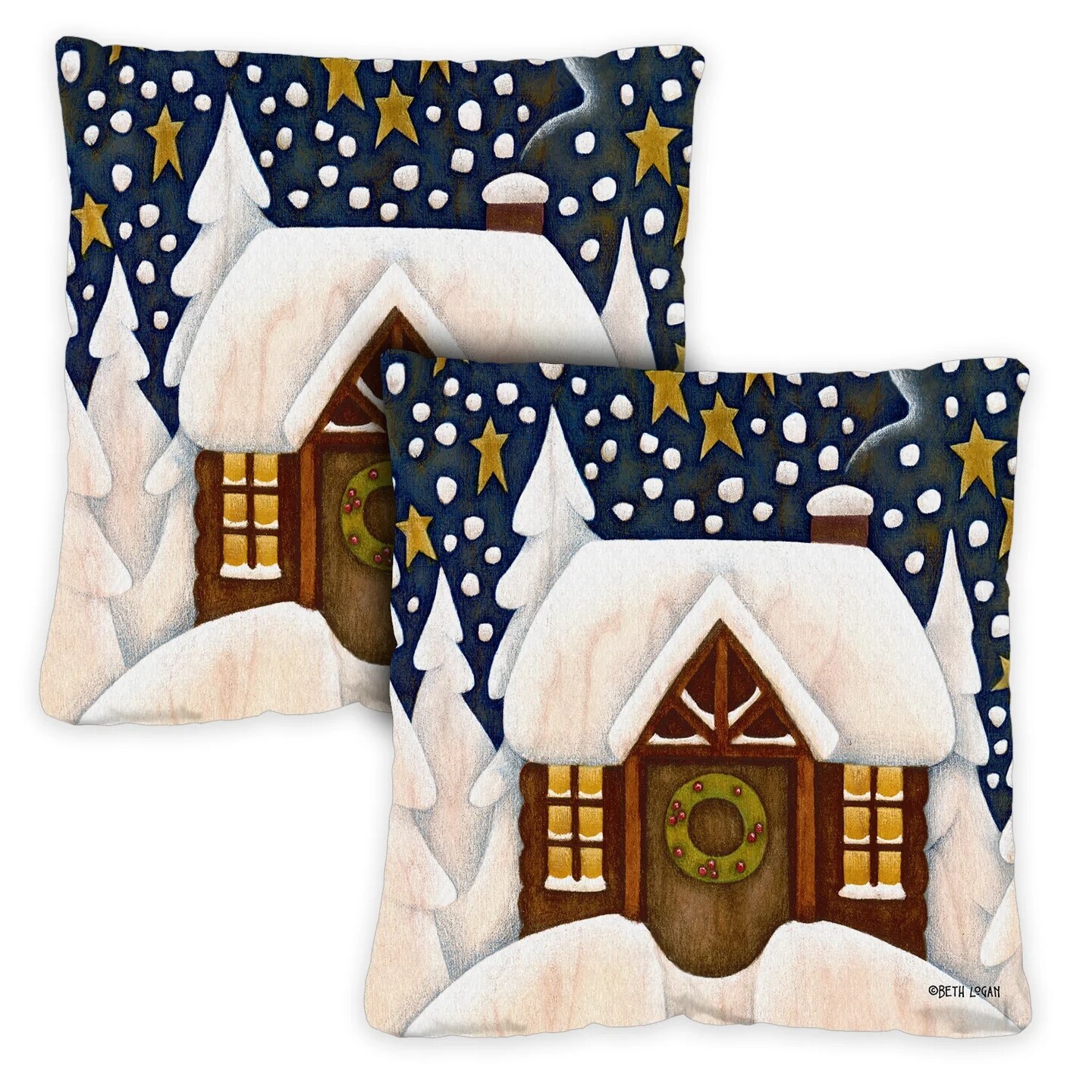 Toland Home Garden Set of 2 Snowy Cabin Outdoor Patio Christmas Throw