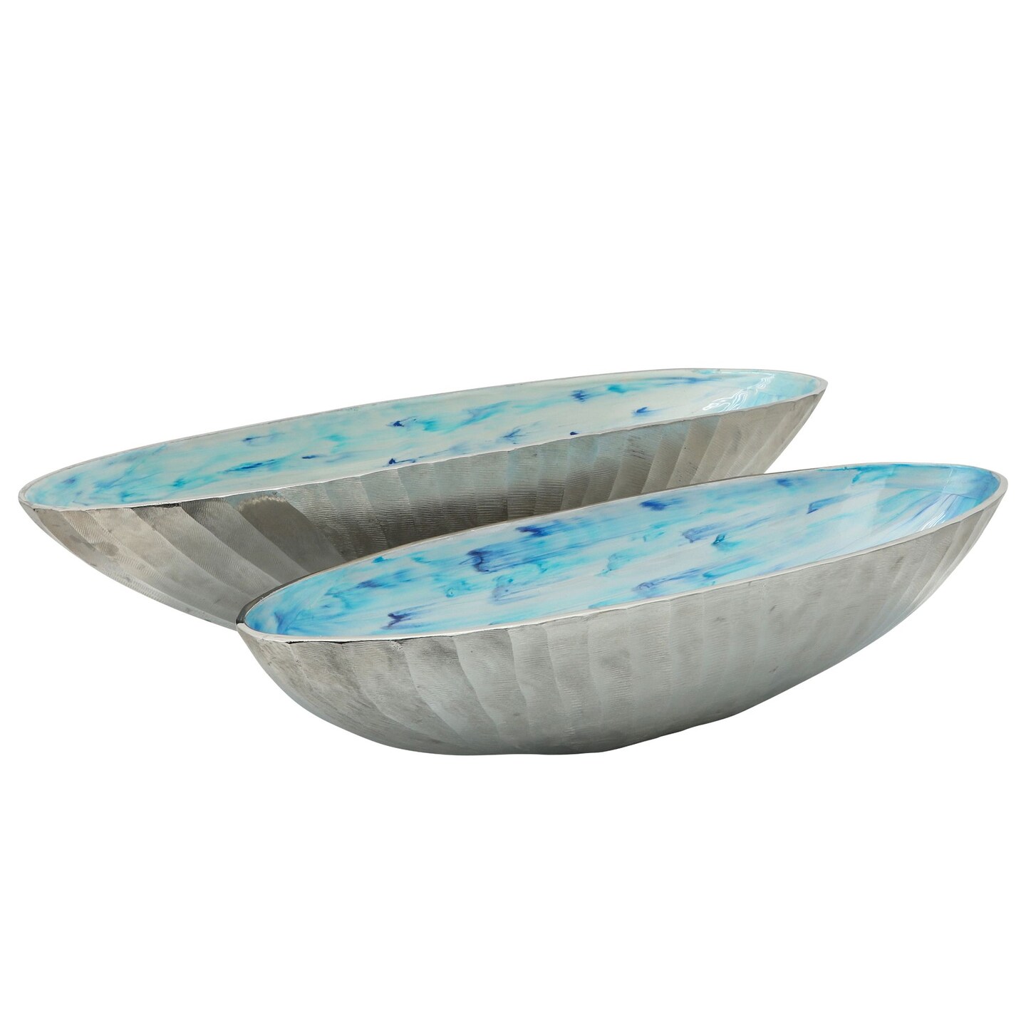 Kingston Living Ribbed Exterior Oval Bowls - 24" - Blue and White - Set of 2