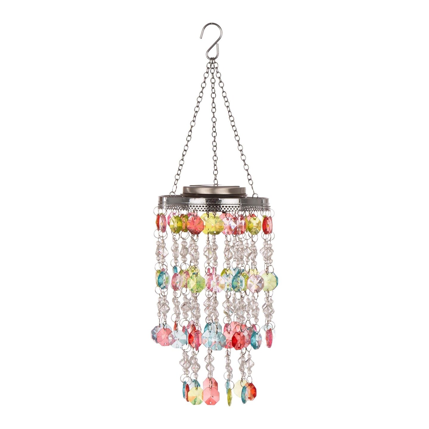 Glitzhome 18.75&#x22; Silver and Blue Solar Lighted Hanging Chandelier with Jewel Beads