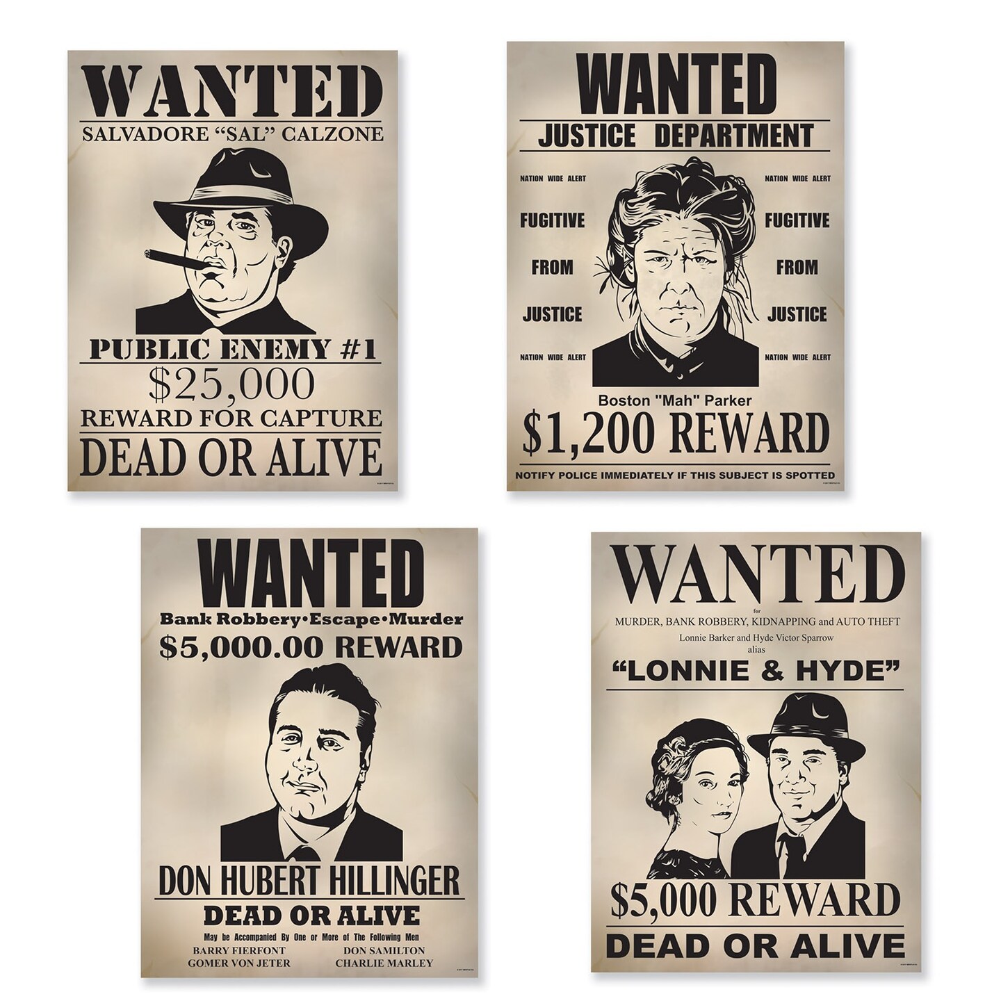 Party Central Club Pack of 12 Brown and Black Gangster Wanted Sign Cutouts Wall and Door Decors 15.25&#x22;