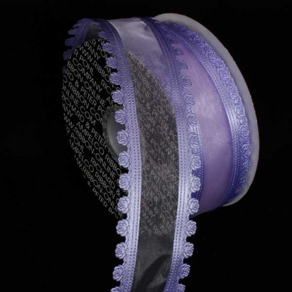 The Ribbon People Purple Floral Edge Wired Craft Ribbon 1.5&#x22; x 80 Yards