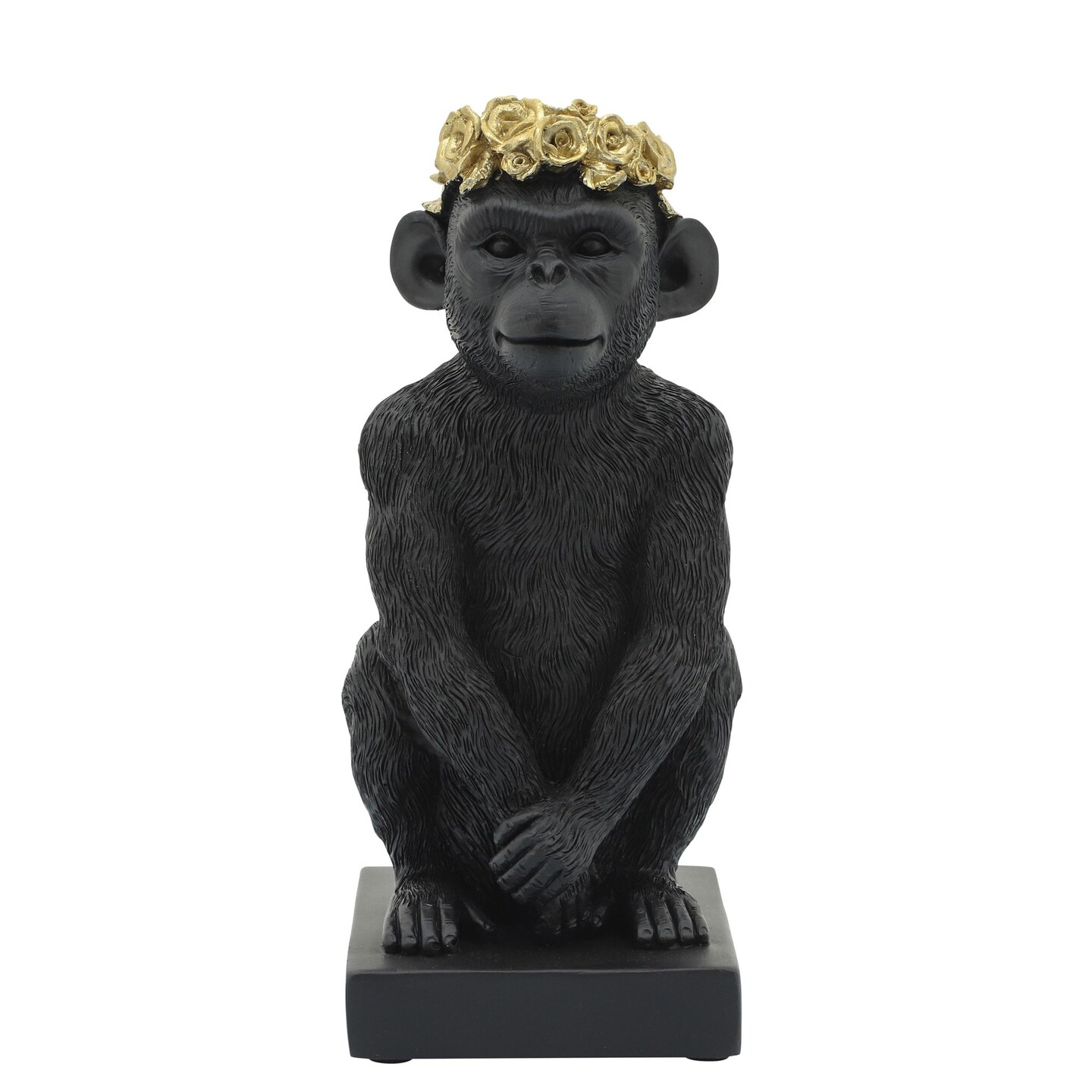 Kingston Living 8&#x22; Black and Gold Monkey with Flower Crown Figurine