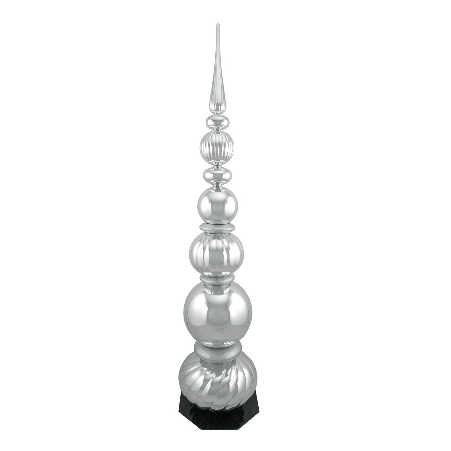 Northlight 54&#x22; Shiny Silver and Glittered Topiary Finial Tower Commercial Christmas Decoration