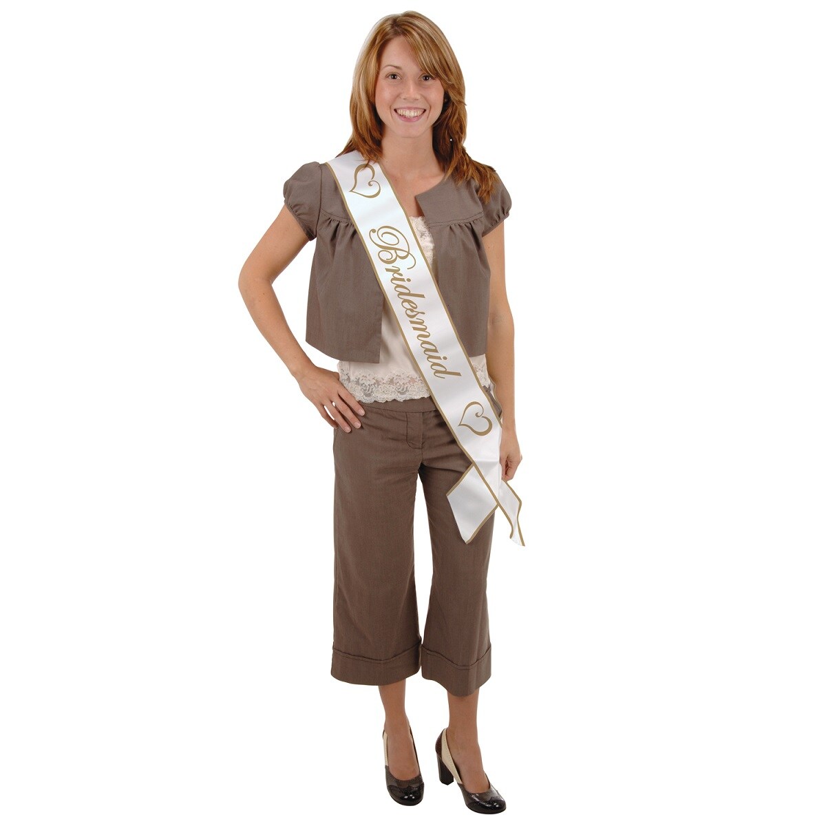 Beistle Club Pack of 6 White and Gold Bridesmaid Satin Sash 33&#x22;