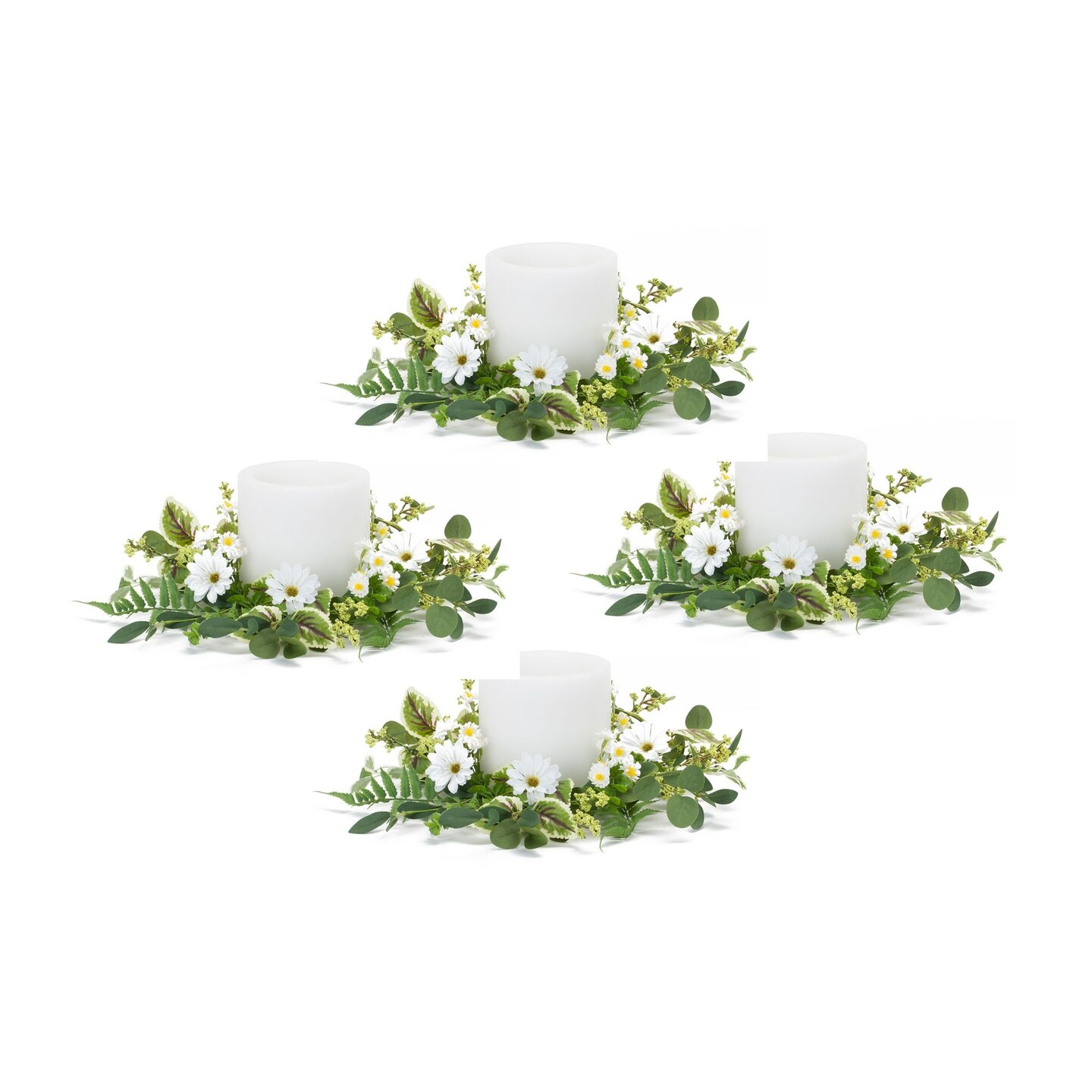 Melrose Set of 4 Mixed Floral Wreath Artificial Candle Rings 17&#x22;