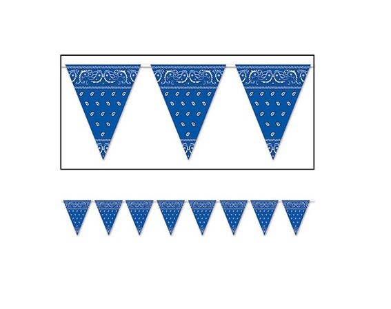 Beistle Pack of 12 Blue Bandana Pennant Banner Hanging Party Decorations 12&#x27;
