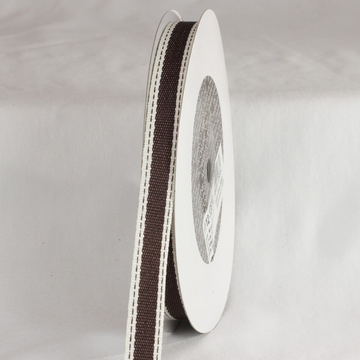 The Ribbon People Brown and White Stitch Woven Edge Craft Ribbon 0.5&#x22; x 120 Yards