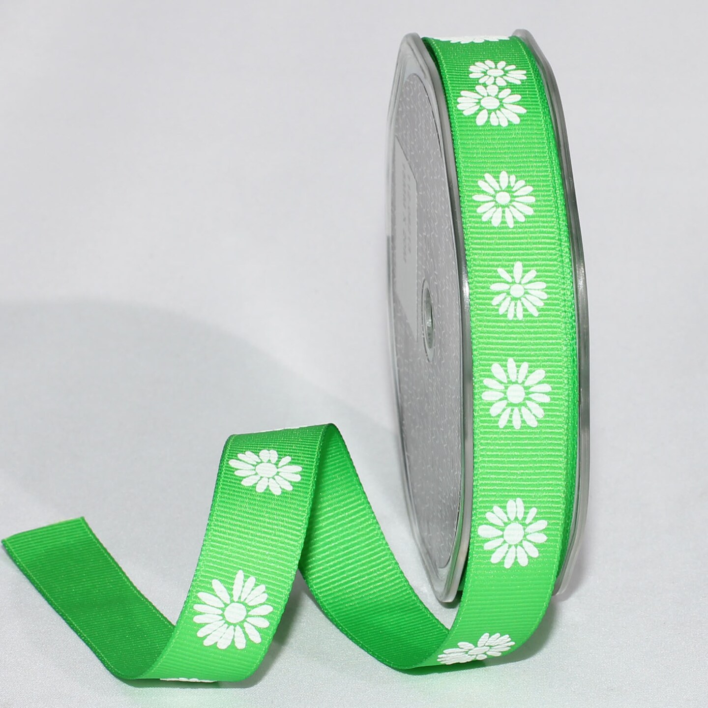 The Ribbon People Set of 4 Light Green Woven Edge Craft Ribbons with White Flower 0.625" x 88 Yards