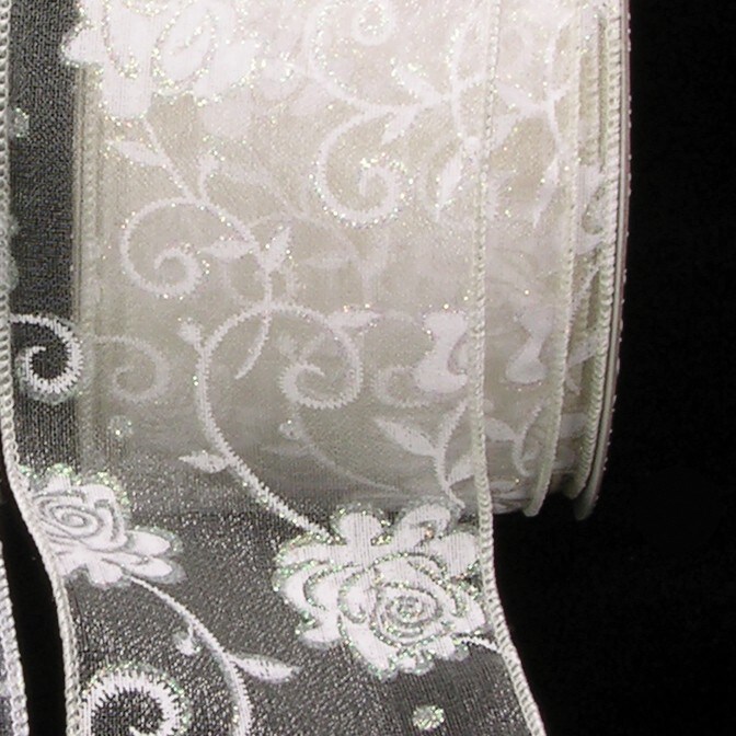 The Ribbon People Ivory Climbing Rose Print Wired Craft Ribbon 2.5&#x22; x 40 Yards