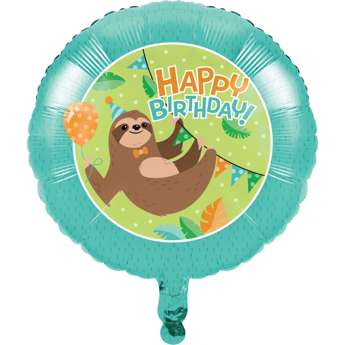 Party Central Pack of 10 Teal Blue and Brown Metallic Sloth &#x22;HAPPY BIRTHDAY!&#x22; Party Balloons