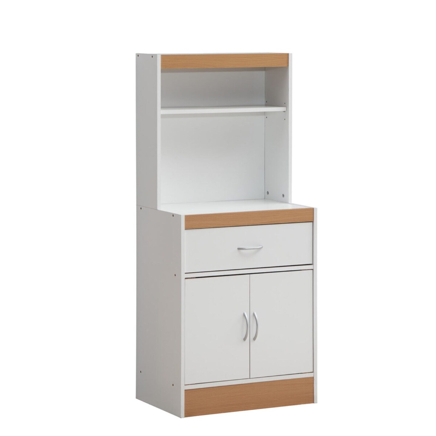 Contemporary Home Living 53.75&#x22; White and Beige Solid Kitchen Cabinet with Open Shelves