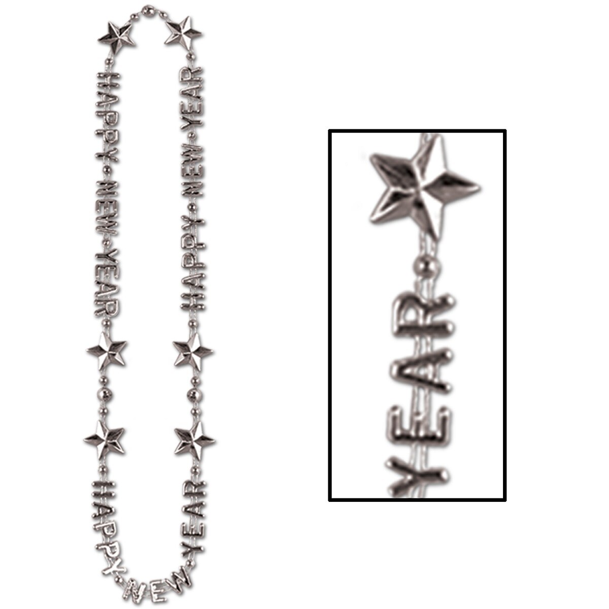 Beistle Club Pack of 12 Happy New Year Silver Beads-of-Expression Necklace 36"