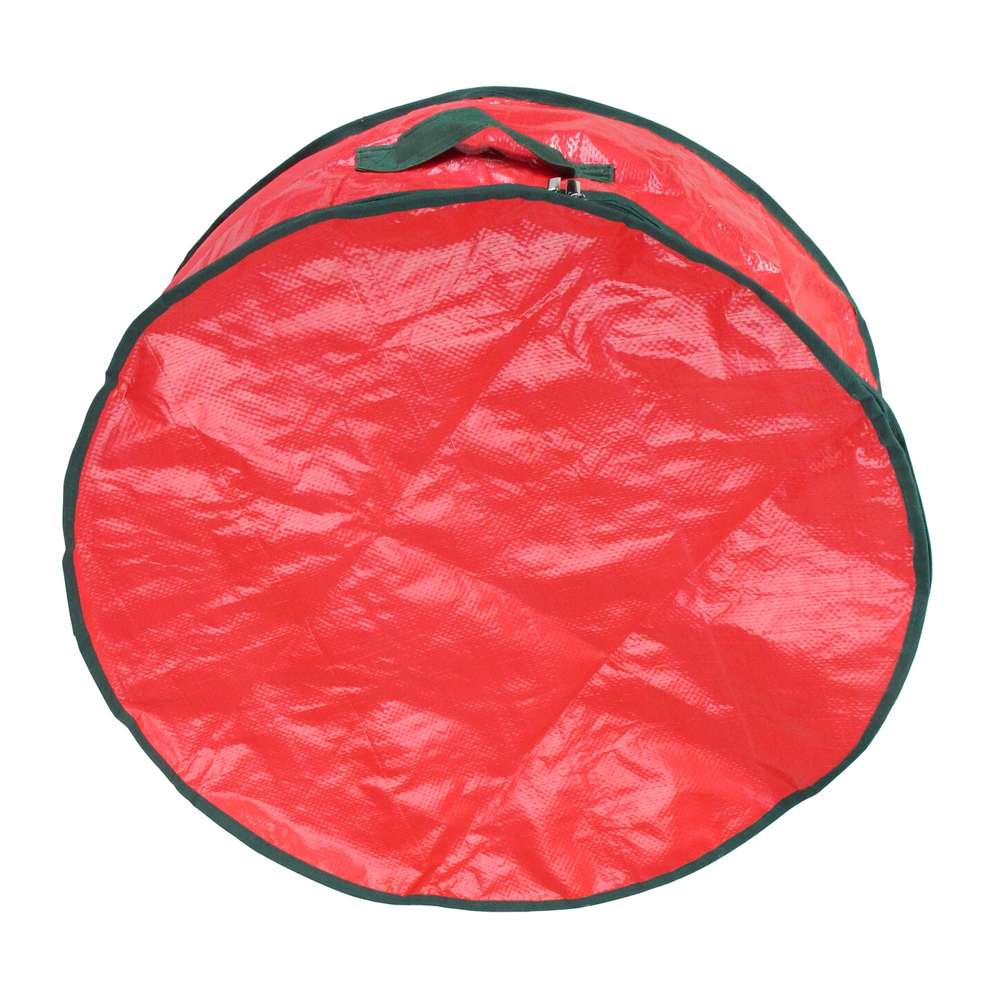 Northlight 24&#x201D; Red and Green Christmas Wreath Round Storage Bag with Carrying Handle