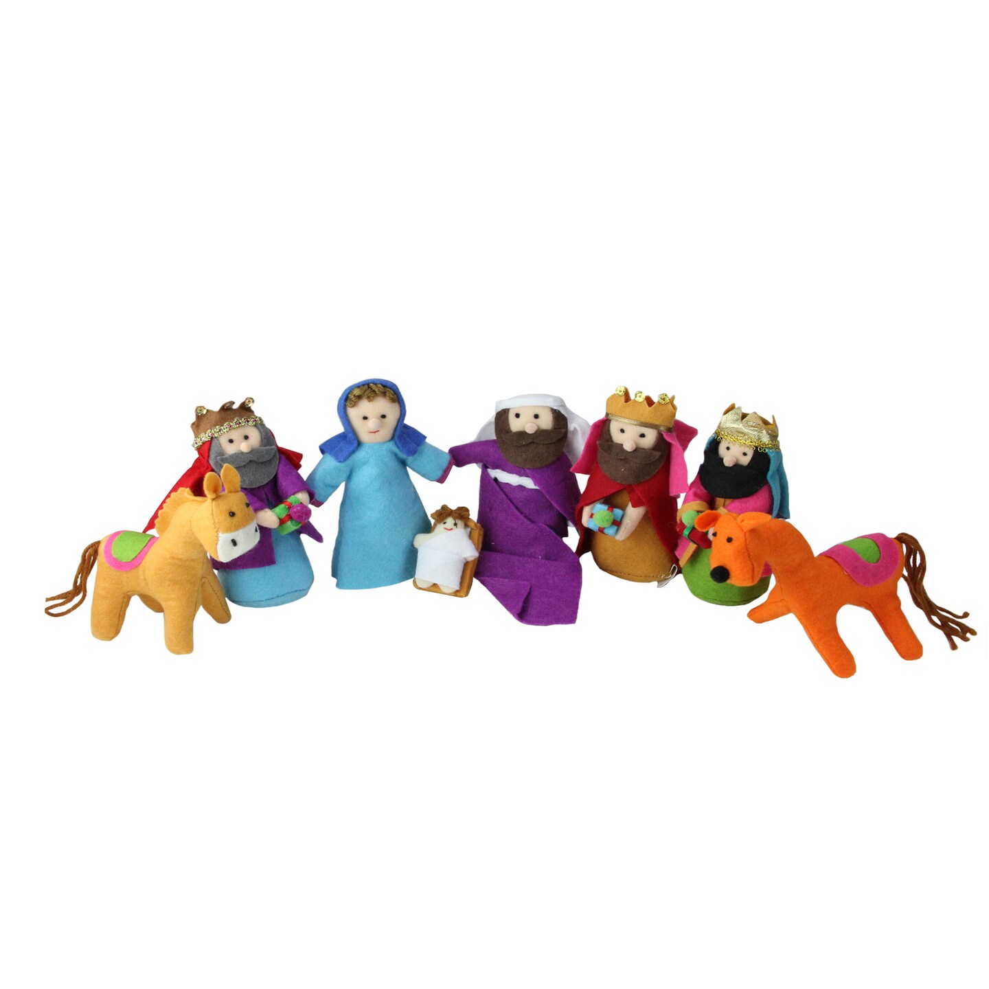 Raz Pack of 8 Red and Purple Plush Christmas Nativity Figurines 5.5"
