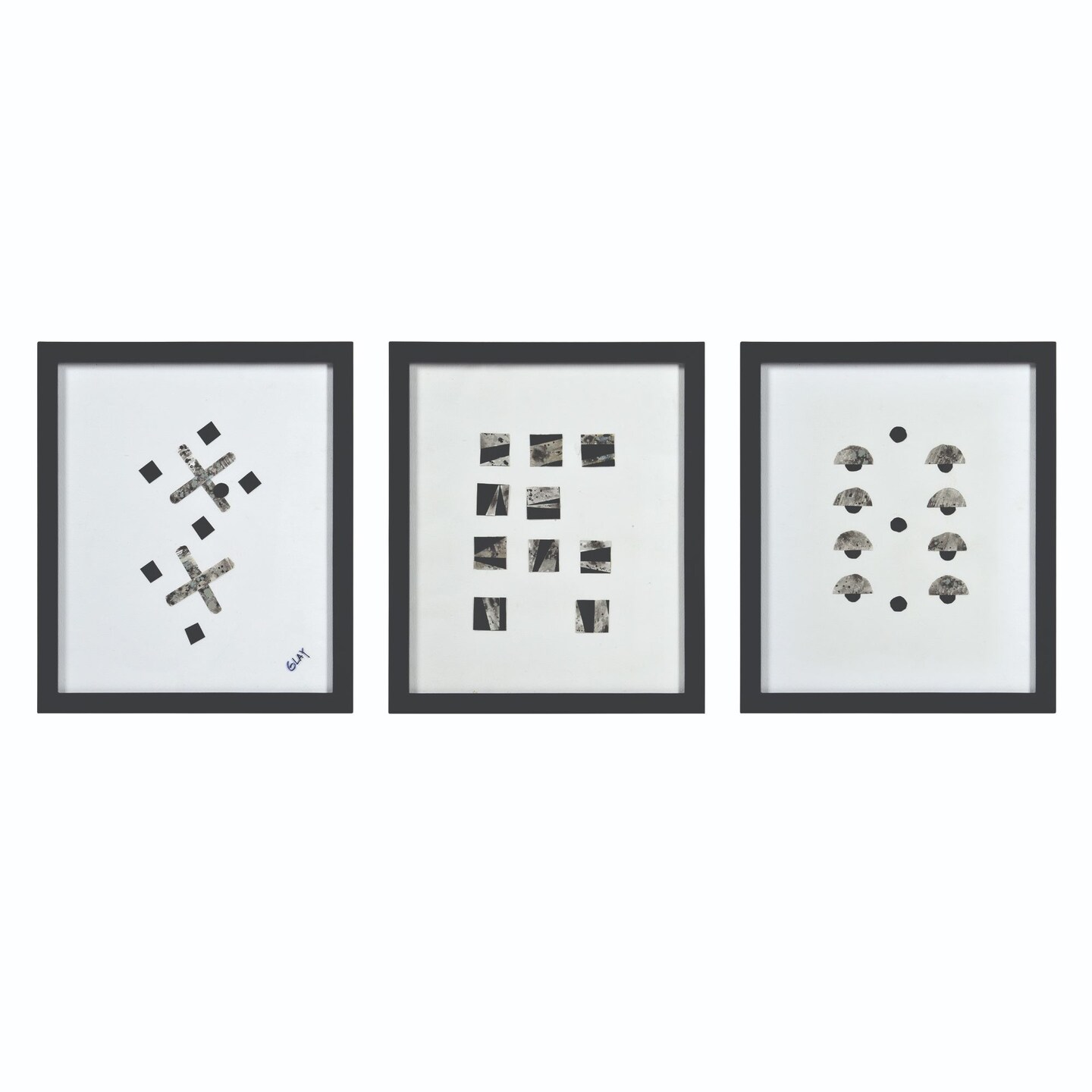 Signature Home Collection Set of 3 Black and White Monochromatic Collage Framed Painted Wall Art Decors 20&#x22;