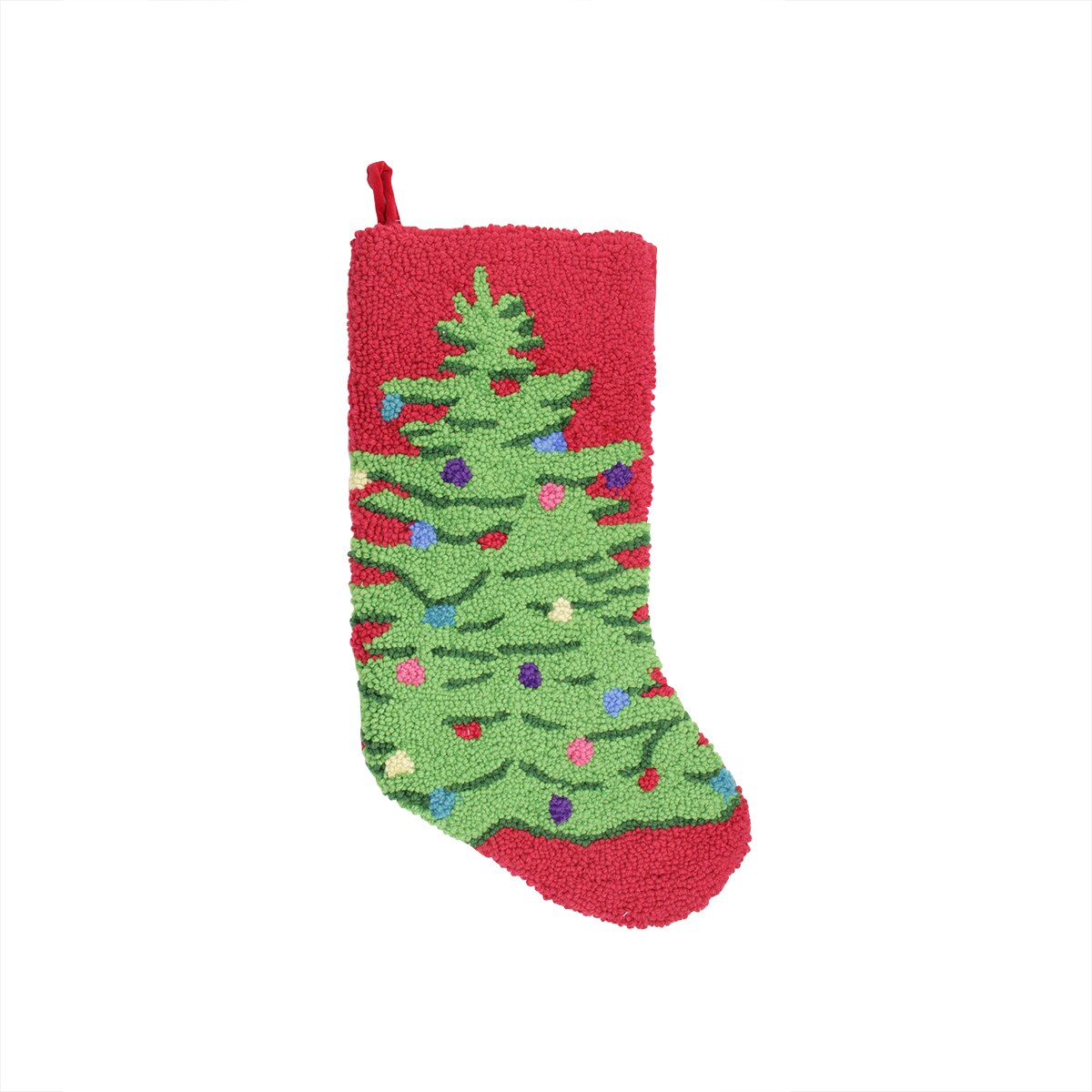 Gallerie II 21&#x22; Plush Loop Knit and Velveteen Classic Holiday Tree Patterned Christmas Stocking