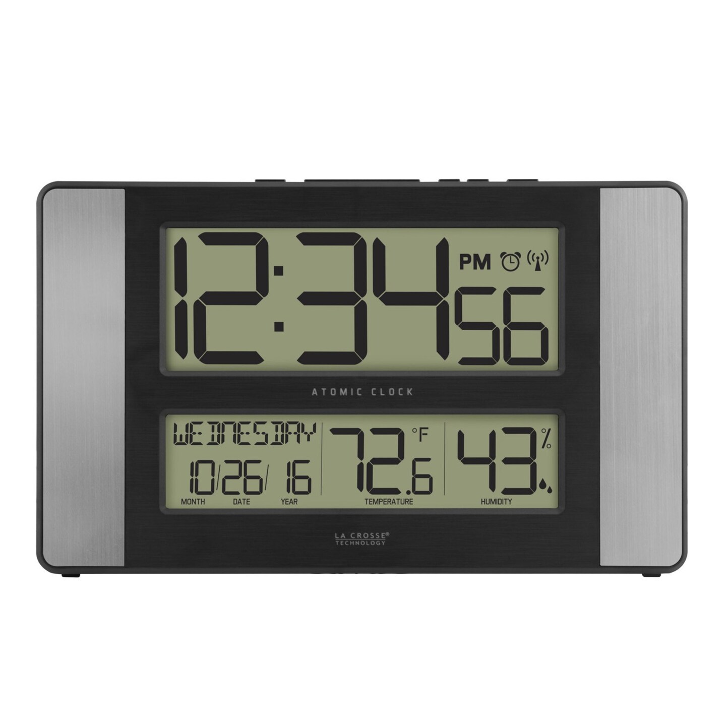 La Crosse Technology 11" Gray and Black Atomic Digital Wall Clock with Temperature and Calendar