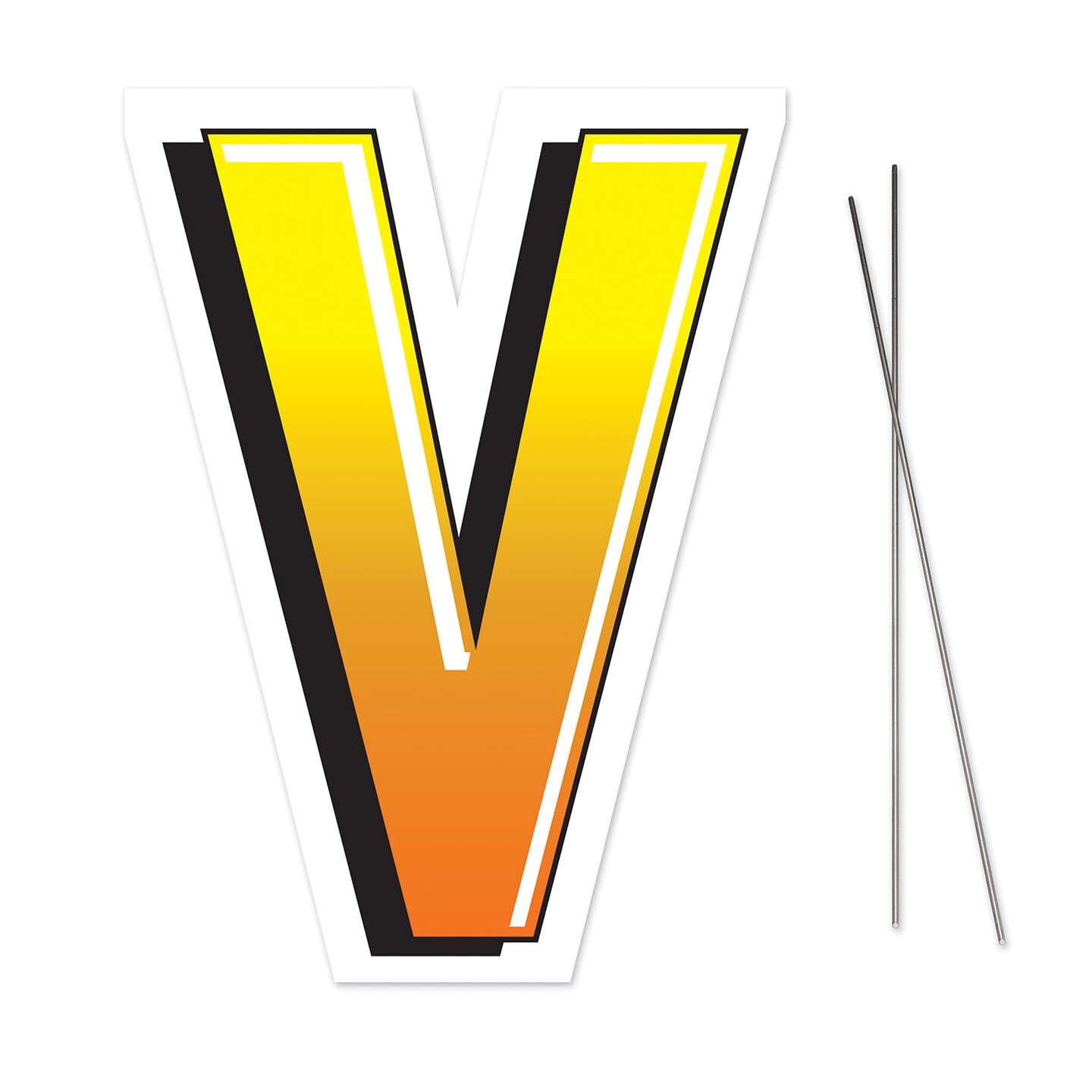 Beistle 18&#x22; Yellow and Black Letter &#x22;V&#x22; Plastic Yard Sign with Metal Stakes